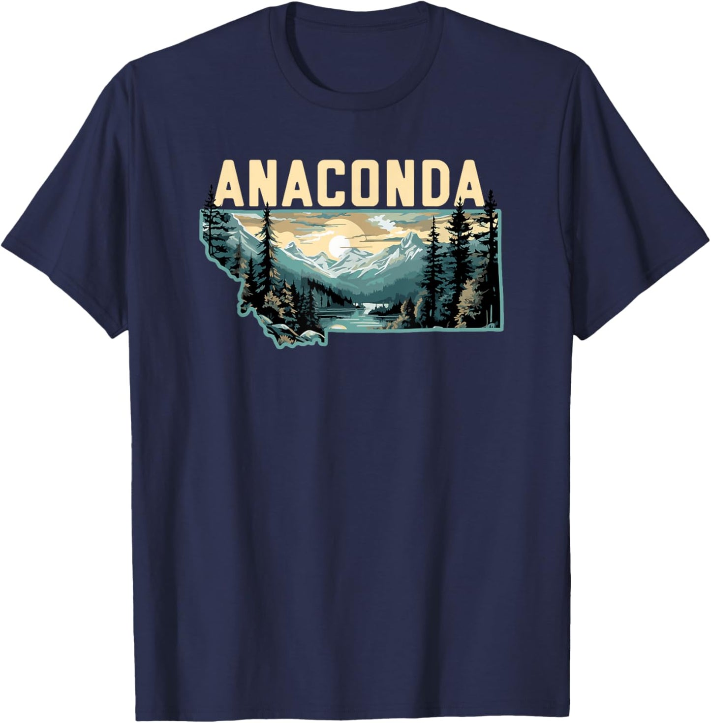 Anaconda Montana Outdoor Art Retro Hiking T-Shirt - T-Shirt | Navy