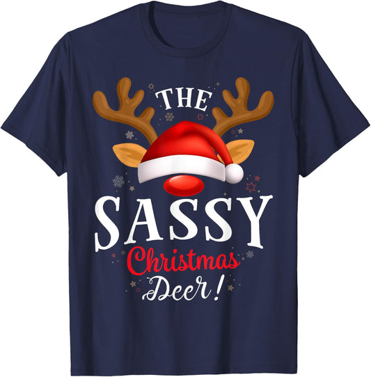 Sassy Christmas Deer PJS Xmas Family Matching T-Shirt - T-Shirt | Navy