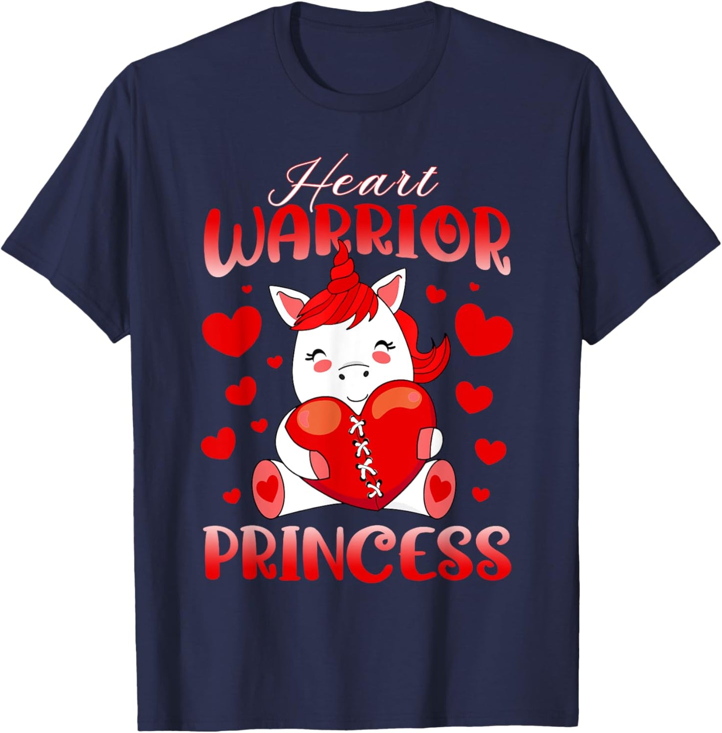Heart Warrior Princess Heart Disease Red Ribbon Unicorn Girl T-Shirt - T-Shirt | Navy