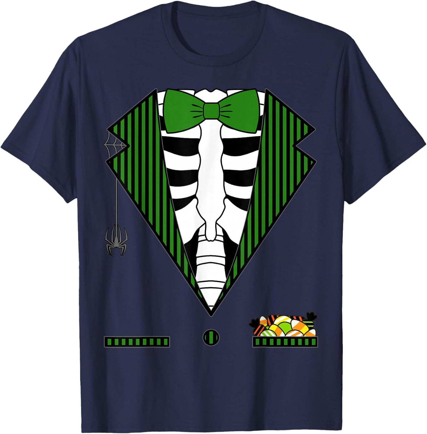 Easy Halloween Costume Shirts Green Striped Skeleton Tuxedo T-Shirt - T-Shirt | Navy
