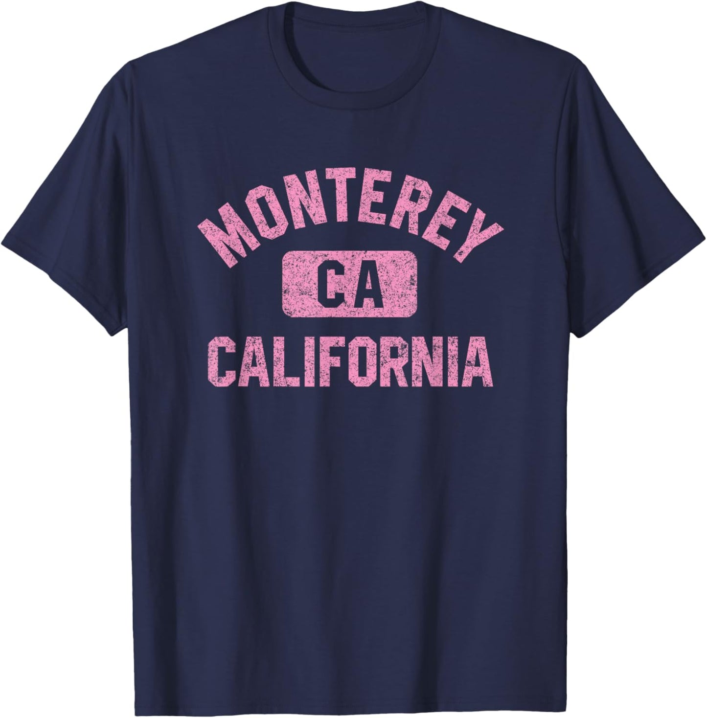 Monterey California Gym Style Distressed Pink Print T-Shirt - T-Shirt | Navy