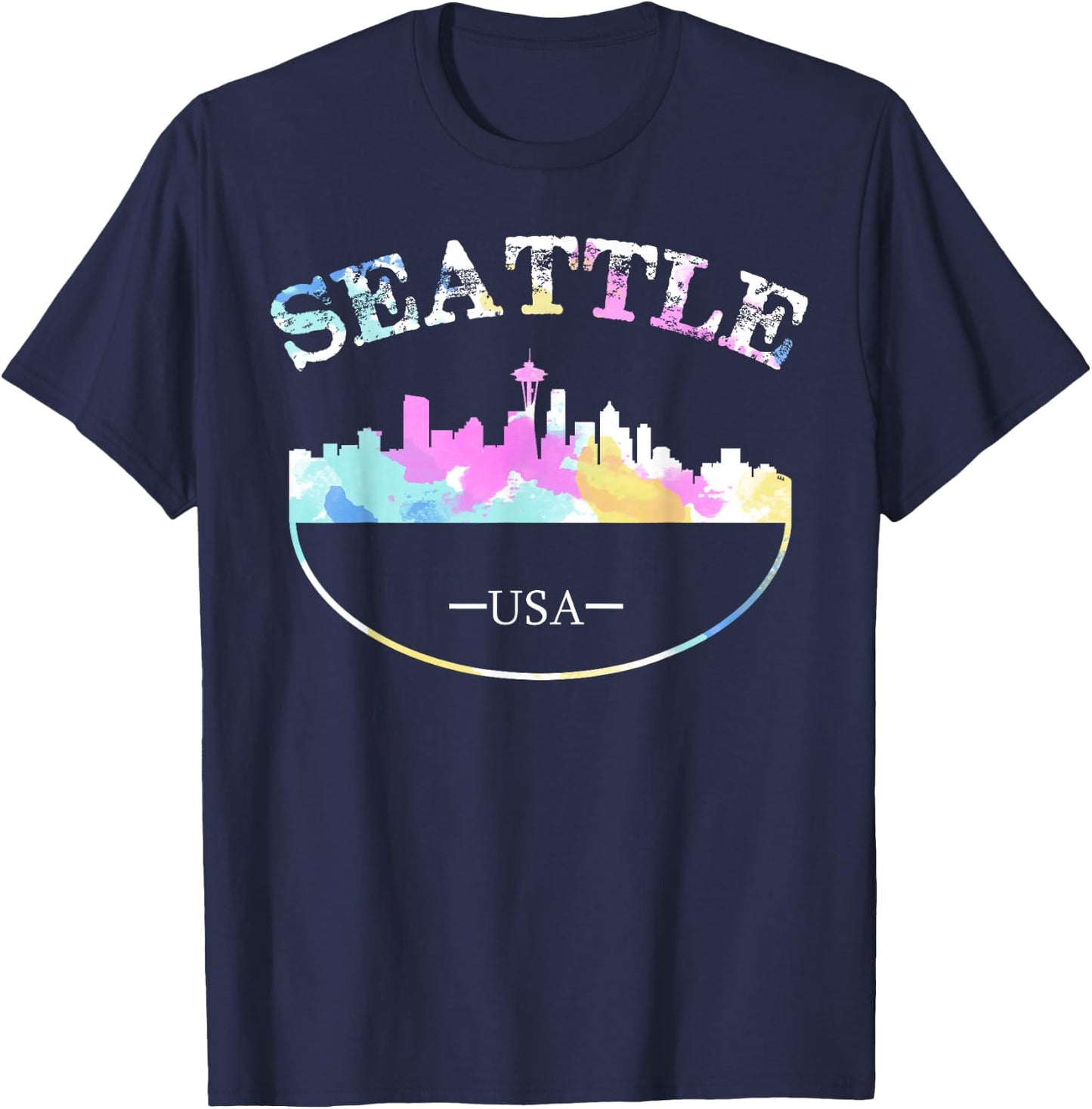 Grunge Seattle Skyline Distressed Look Design T-Shirt - T-Shirt | Navy