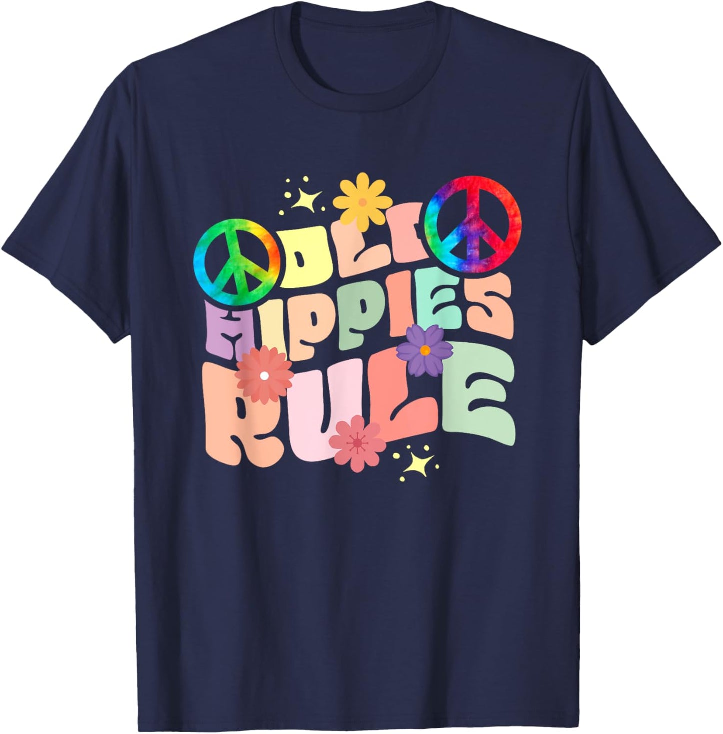 Funny Old Hippies Rule | Peace Sign | Hippy T-Shirt - T-Shirt | Navy