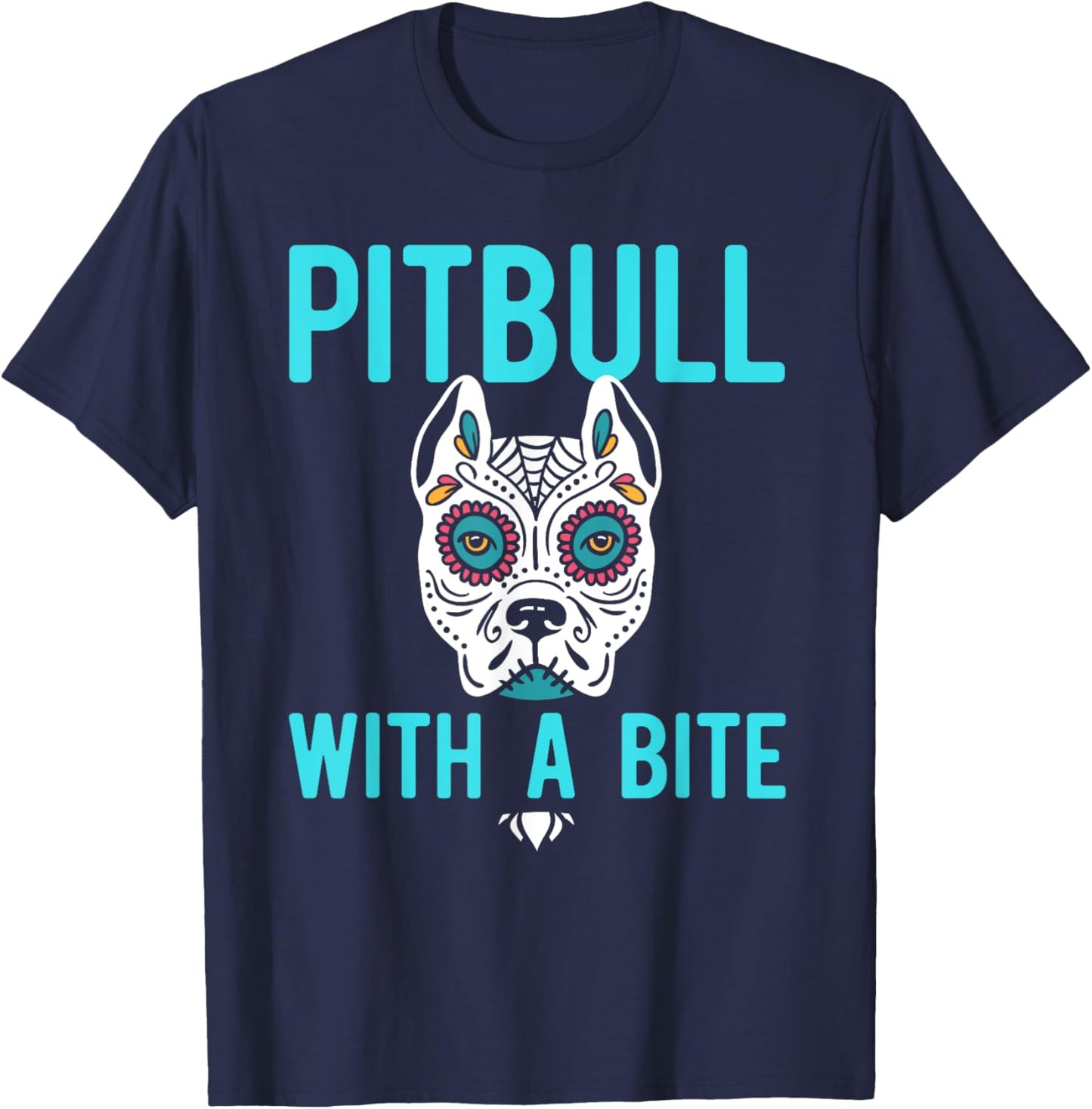 Pitbull Sugar Skull Mexican Dog Dia De Los Muertos Halloween T-Shirt - T-Shirt | Navy
