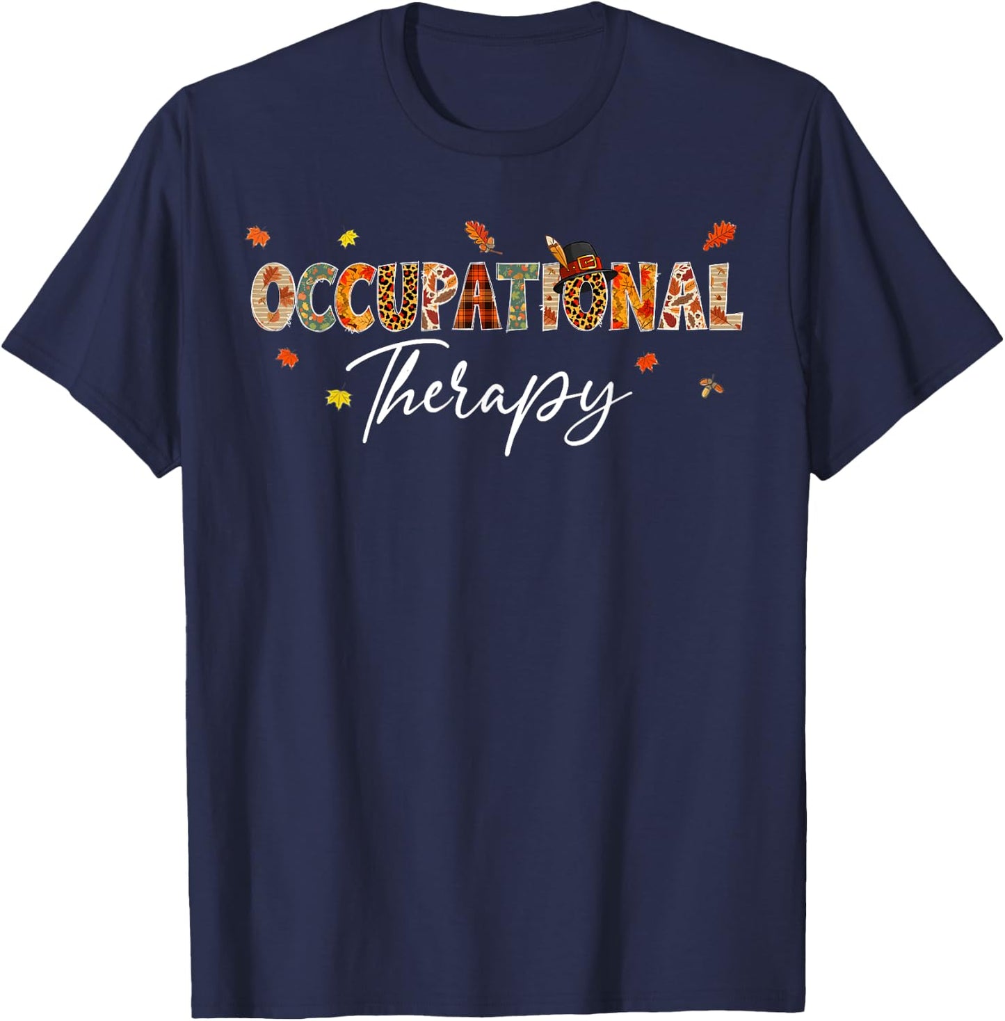 Funny Occupational Therapy Pumpkin Autumn Tree Fall Leaves T-Shirt - T-Shirt | Navy