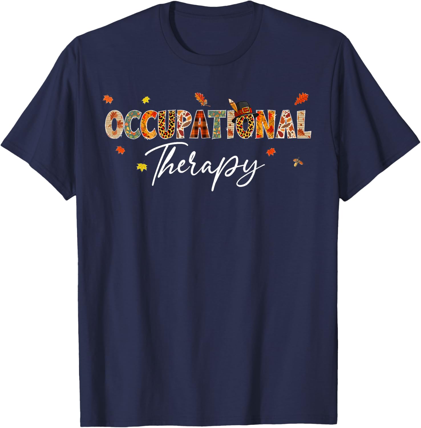 Funny Occupational Therapy Pumpkin Autumn Tree Fall Leaves T-Shirt - T-Shirt | Navy