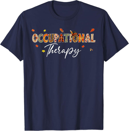 Funny Occupational Therapy Pumpkin Autumn Tree Fall Leaves T-Shirt - T-Shirt | Navy