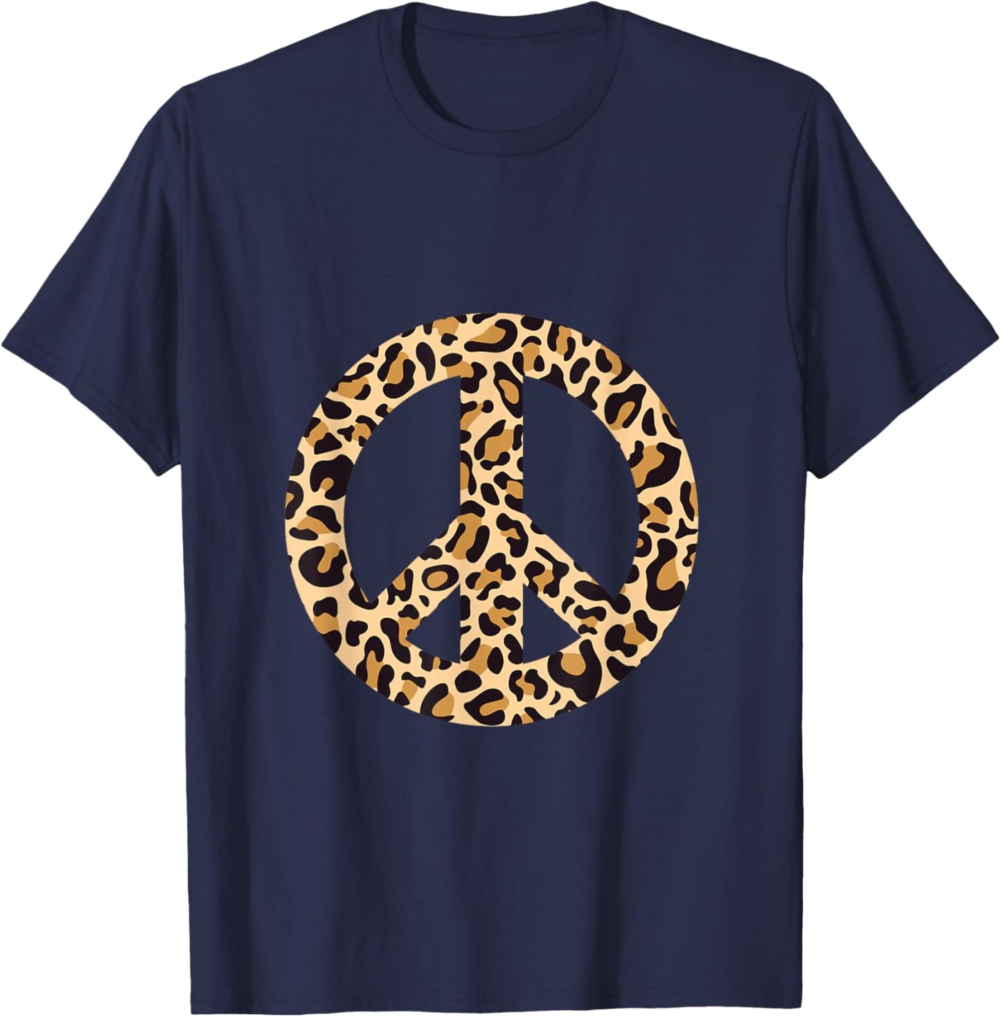 Leopard Pattern PEACE SIGN T-Shirt - T-Shirt | Navy