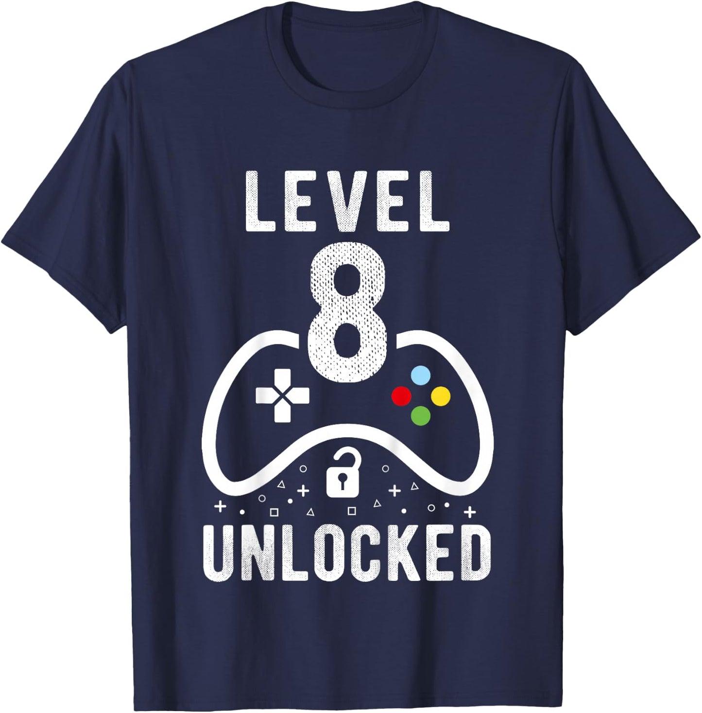 Level 8 Unlocked Video Game 8th Birthday Gift T-Shirt - T-Shirt | Navy