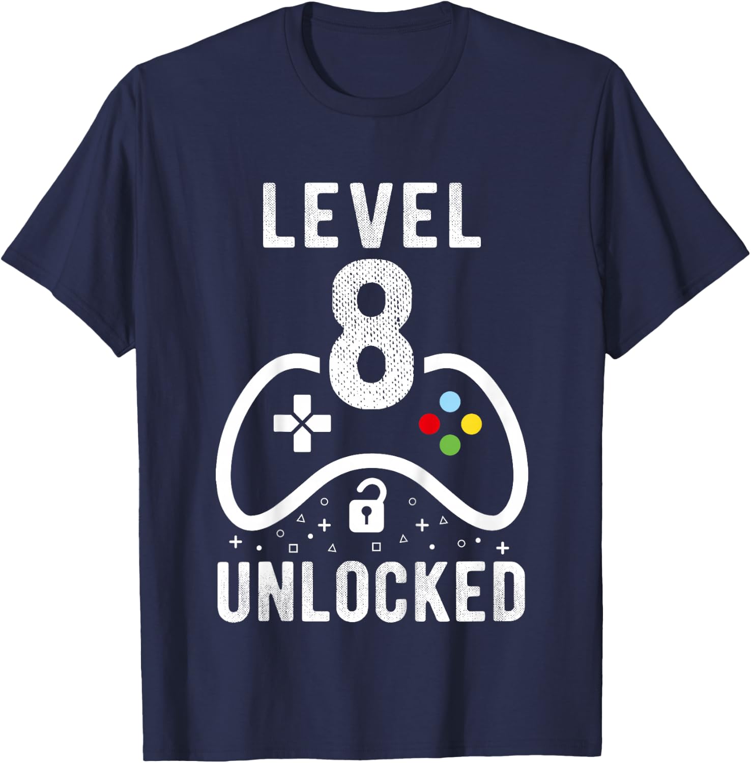 Level 8 Unlocked Video Game 8th Birthday Gift T-Shirt - T-Shirt | Navy