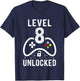 Level 8 Unlocked Video Game 8th Birthday Gift T-Shirt - T-Shirt | Navy