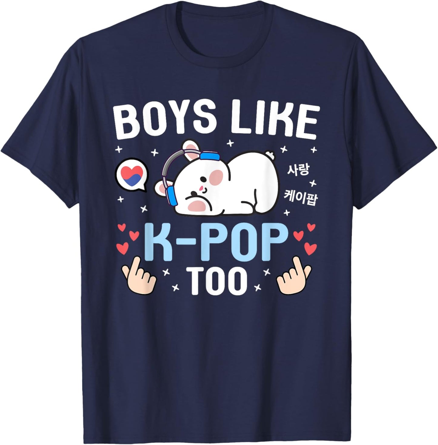 Boys Like K-Pop Too Cute Kawaii Rabbit Korean Music K-Pop T-Shirt - T-Shirt | Navy