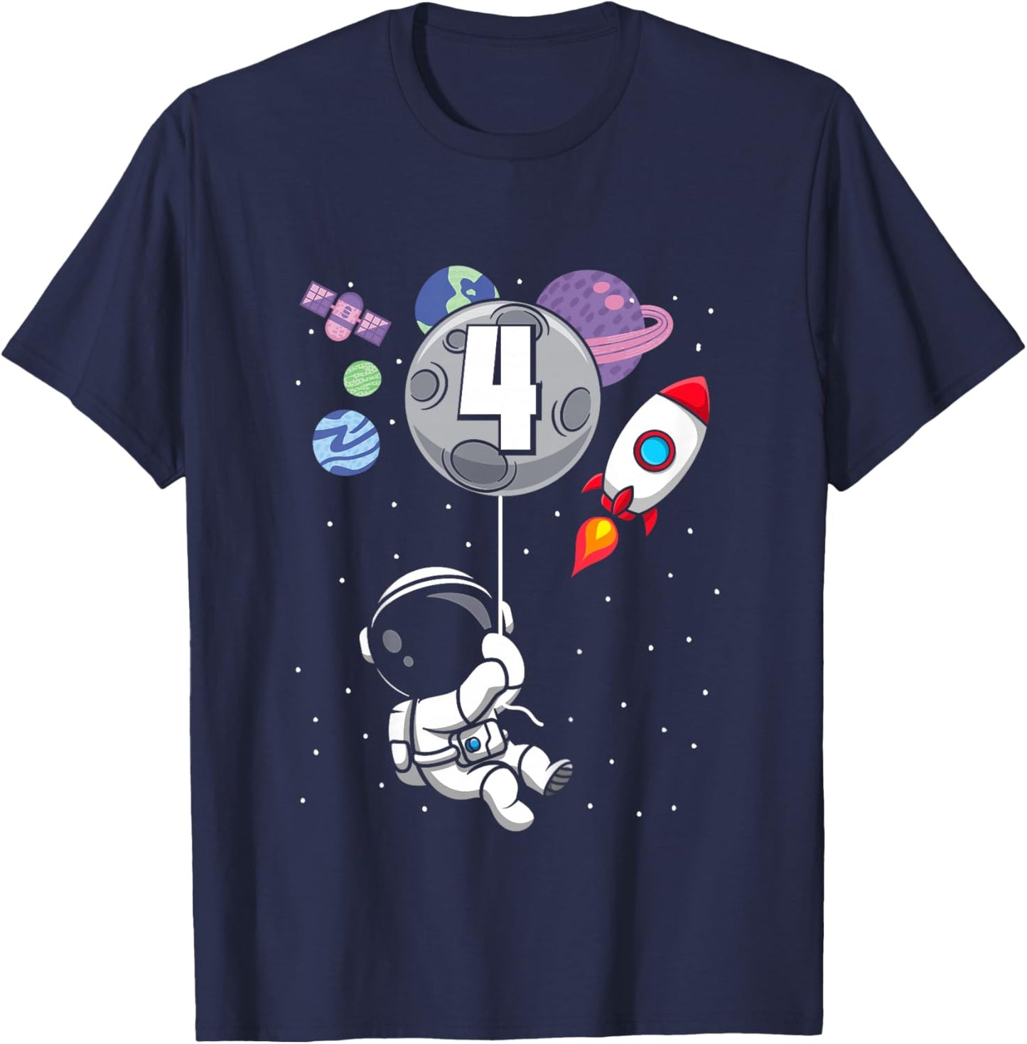 4 Years Old Boy 4th Birthday Gift Bday Astronaut T-Shirt - T-Shirt | Navy