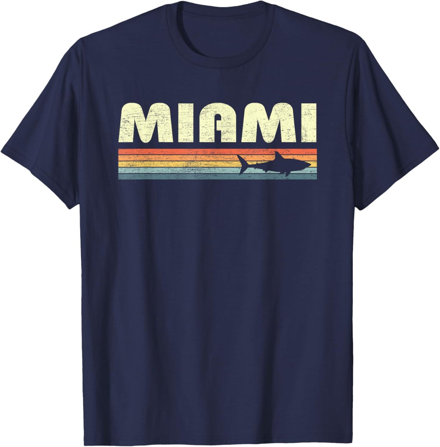 Miami Florida Vintage Shark Souvenir T-Shirt - T-Shirt | Navy