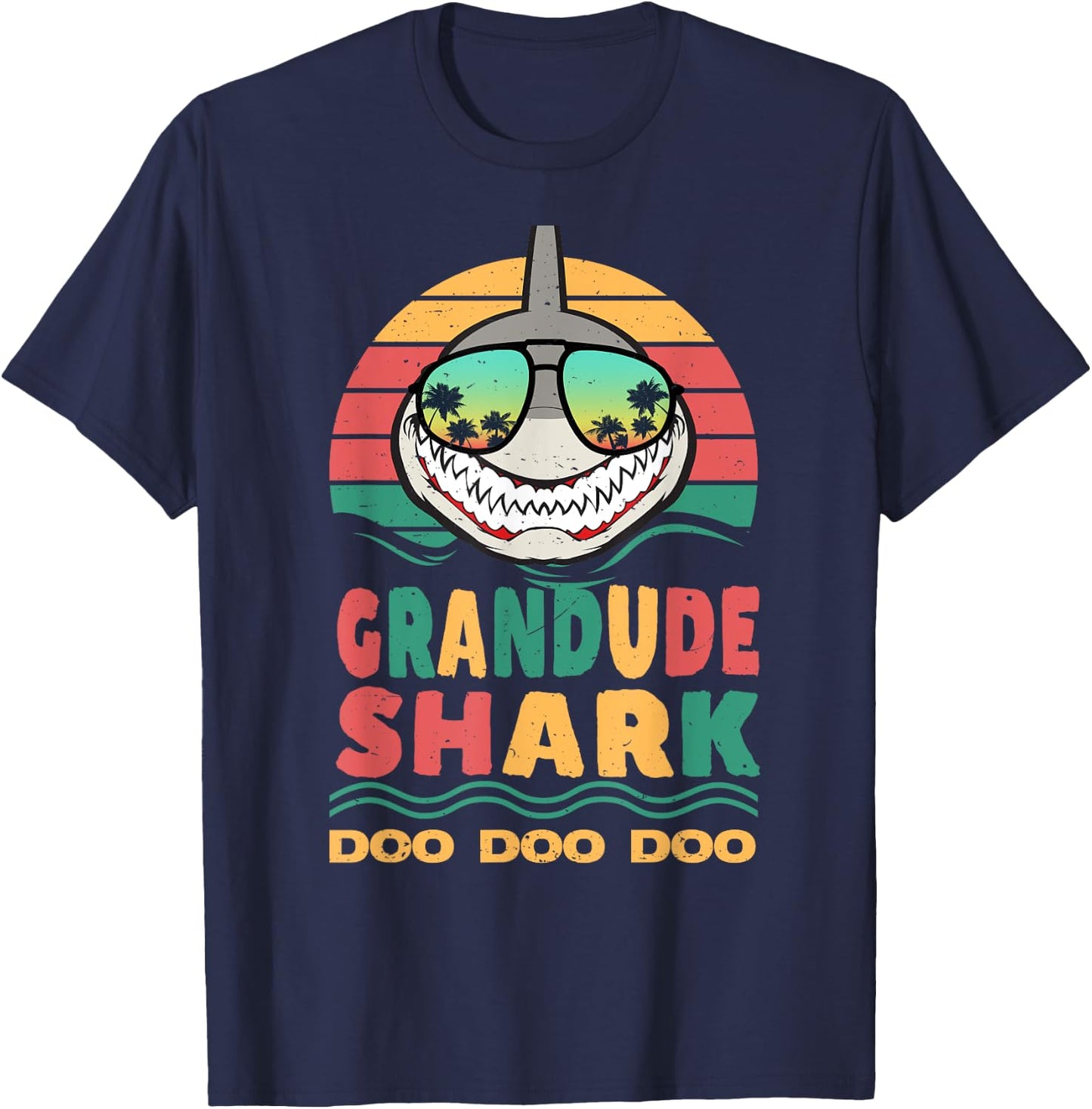Grandude Shark Father's Day Papa Dad Grandpa Men Gift T-Shirt - T-Shirt | Navy