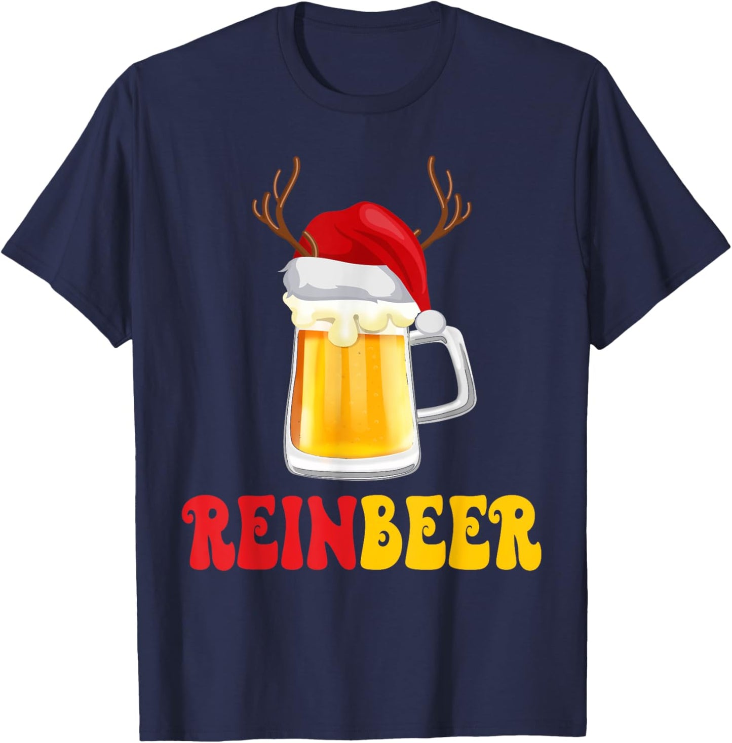 Beer Christmas Mug Reinbeer Winedeer Couples Matching T-Shirt - T-Shirt | Navy