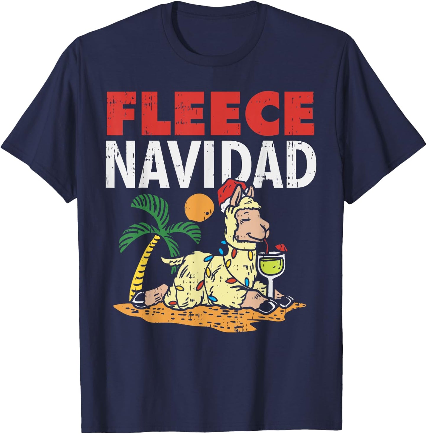 Fleece Navidad Summer Llama Funny Christmas In July Gift T-Shirt - T-Shirt | Navy
