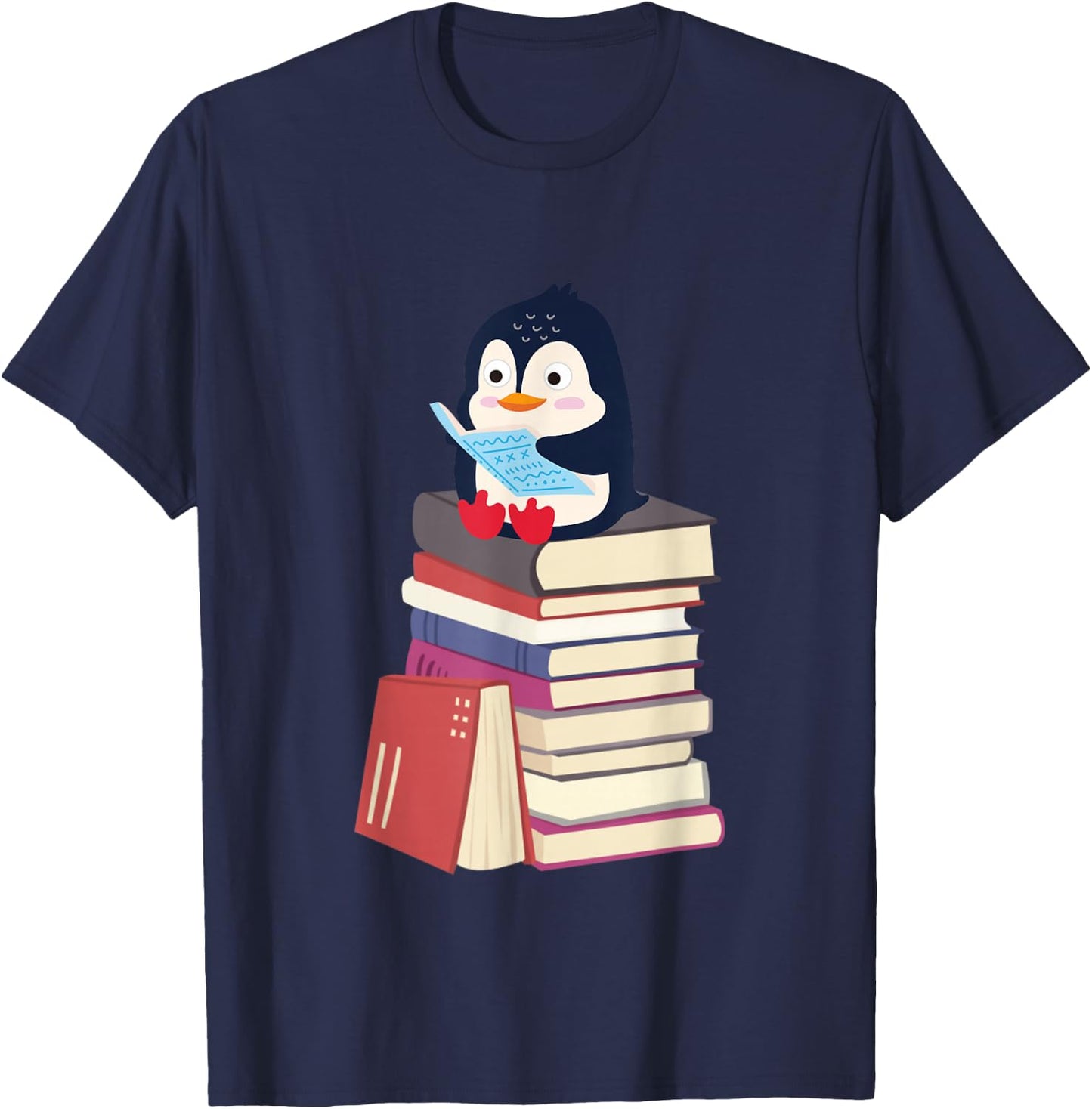 Teacher Librarian Kawaii Penguin, Book Lover Penguin T-Shirt - T-Shirt | Navy