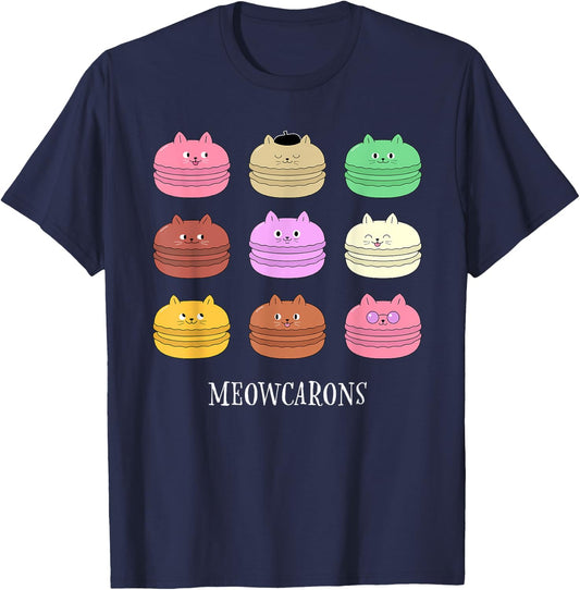 Cat Macarons "Meowcarons" - For Baking Girlfriend T-Shirt - T-Shirt | Navy