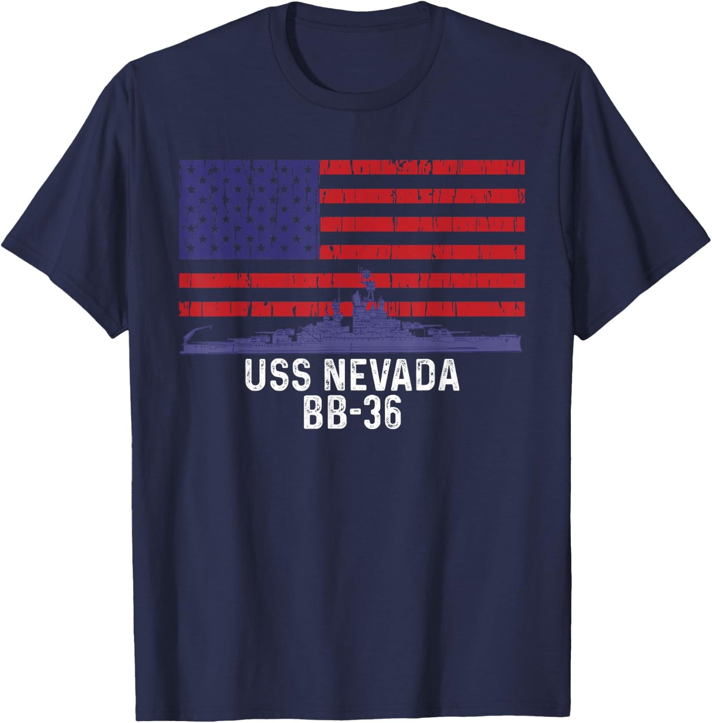 USS Nevada BB-36 Battleship Vintage American Flag T-Shirt - T-Shirt | Navy