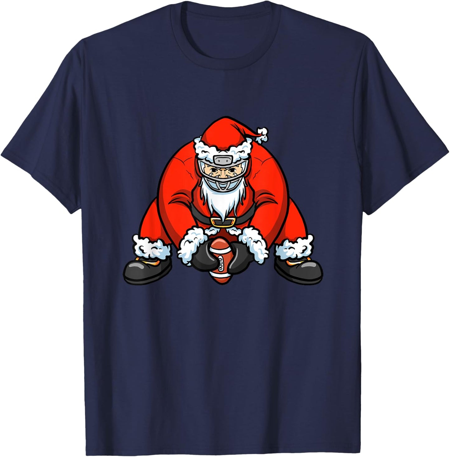 Christmas Boys Men Xmas Football Santa Claus Football T-Shirt - T-Shirt | Navy