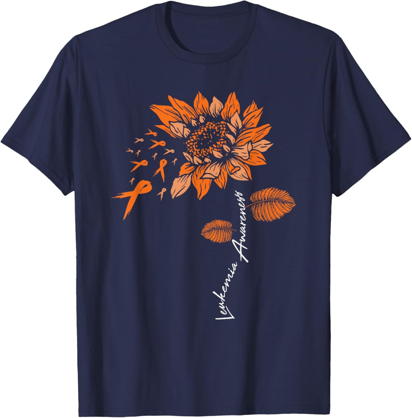 Leukemia Blood Cancer Awareness Orange Ribbon Sunflower T-Shirt - T-Shirt | Navy