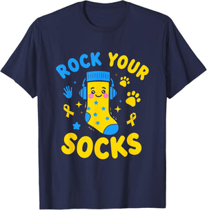 Rock Your Socks World Down Syndrome Awareness Kids Adults T-Shirt - T-Shirt | Navy