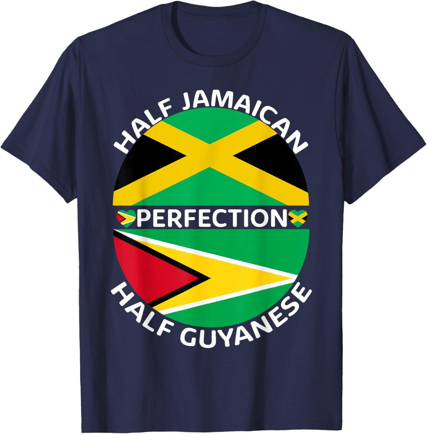 Half Jamaican Half Guyanese Jamaica Guyana Flag Men Women T-Shirt - T-Shirt | Navy