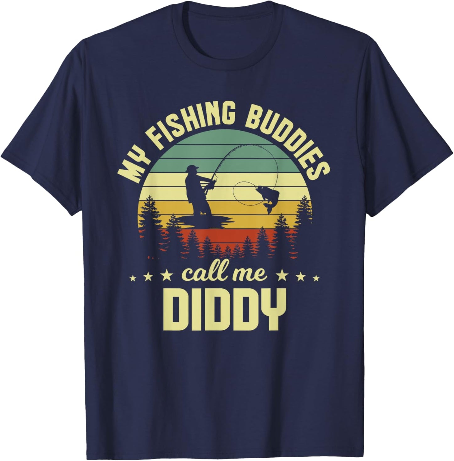 Retro Vintage My Favorite Fishing Buddies Call Me Diddy T-Shirt - T-Shirt | Navy