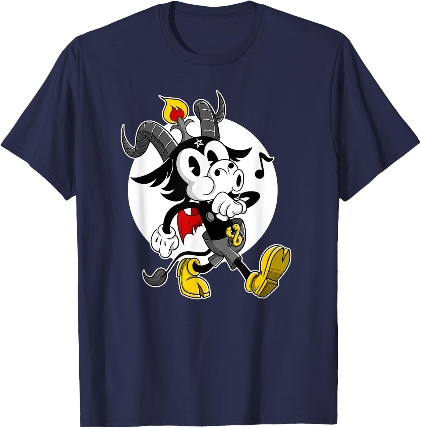 Atheist Satan Cute Baphomet goat whistling old Cartoon T-Shirt - T-Shirt | Navy