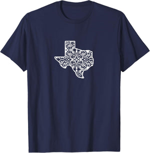 Texas Floral White Pattern for Texas Ladies and TX Girls T-Shirt - T-Shirt | Navy