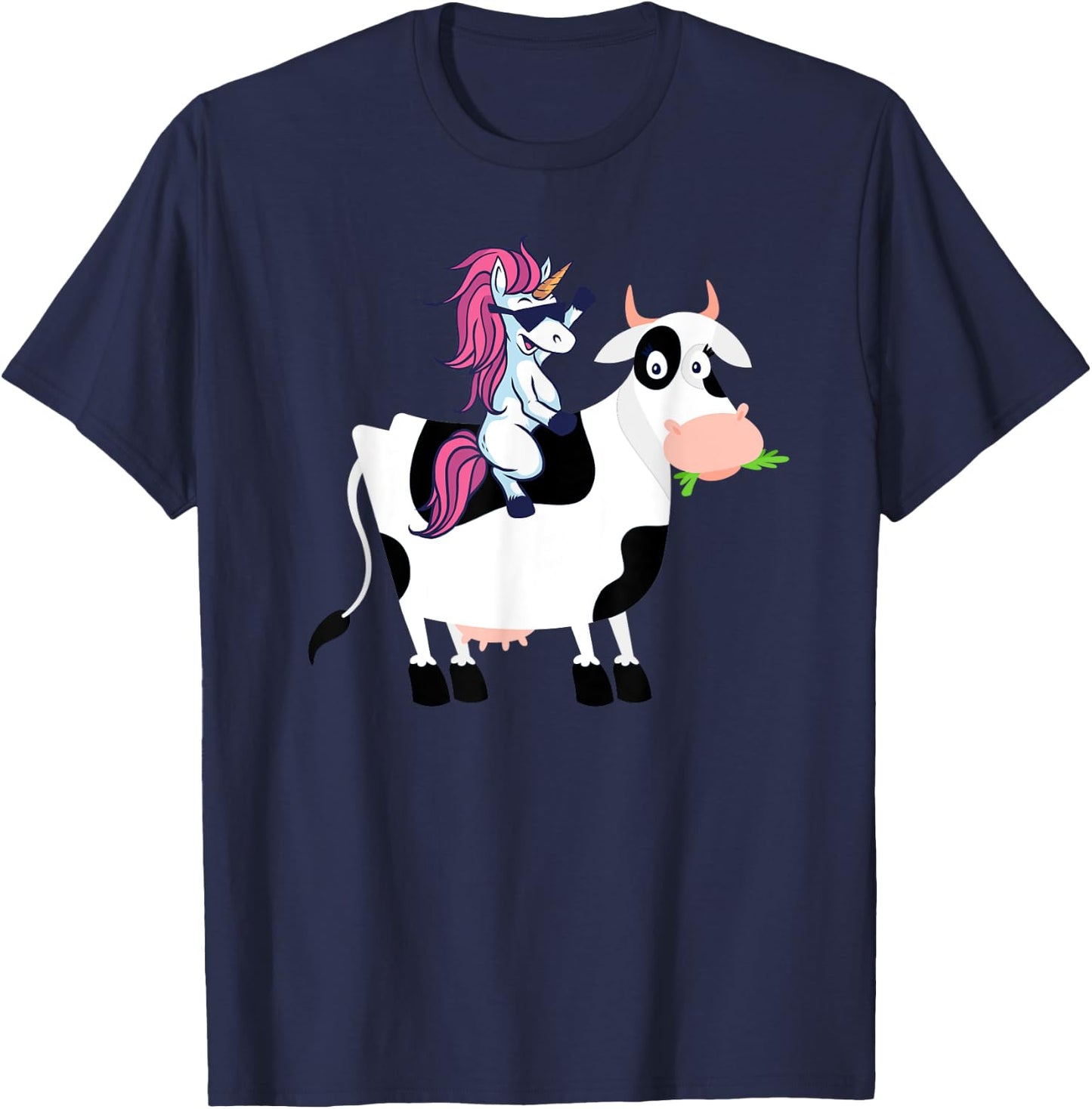 Unicorn Cow Shirt Funny Unicorn Riding Cow Gift T-Shirt - T-Shirt | Navy