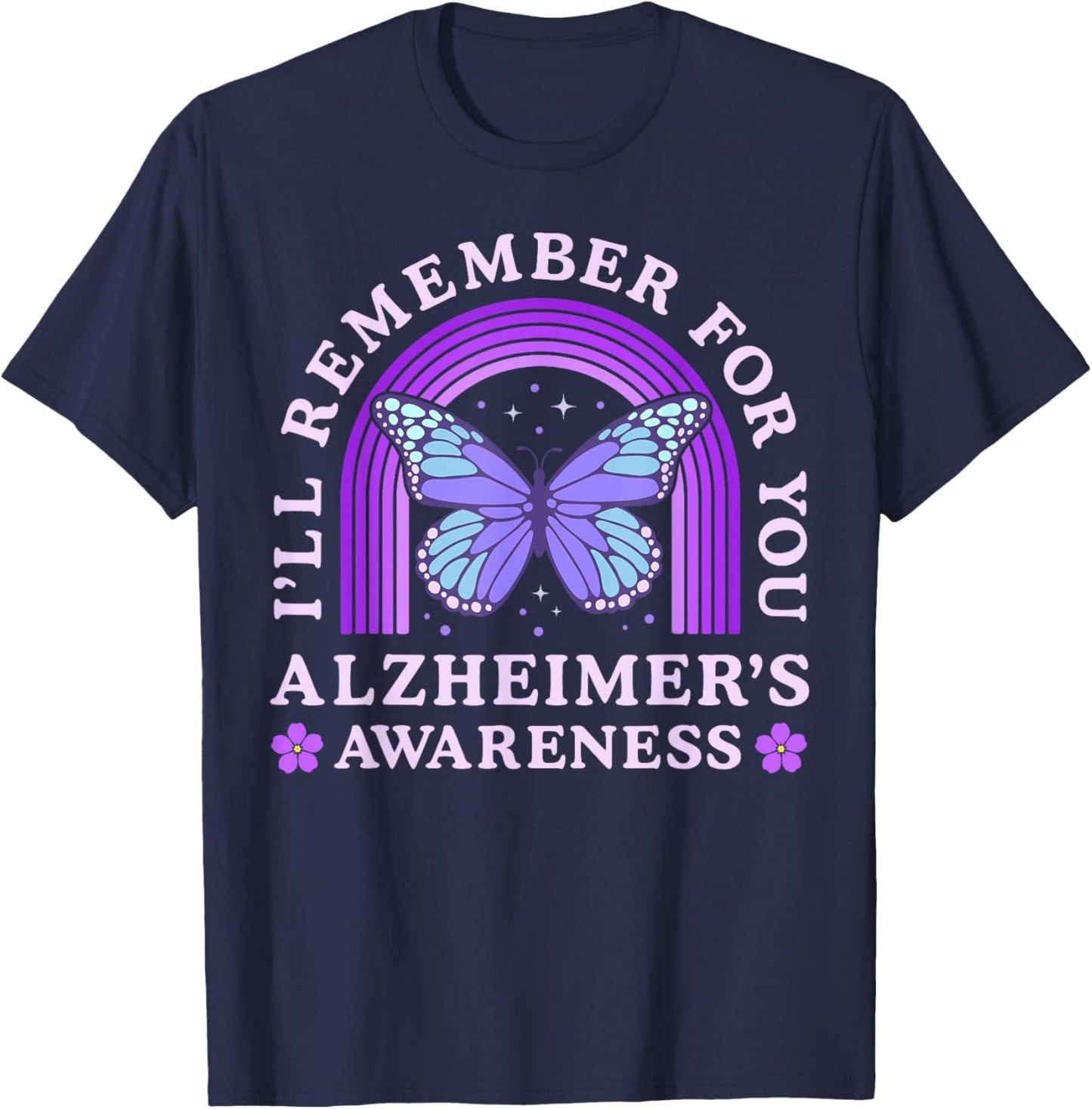 I'll Remember For You Alzheimer's Awareness Purple Butterfly T-Shirt - T-Shirt | Navy