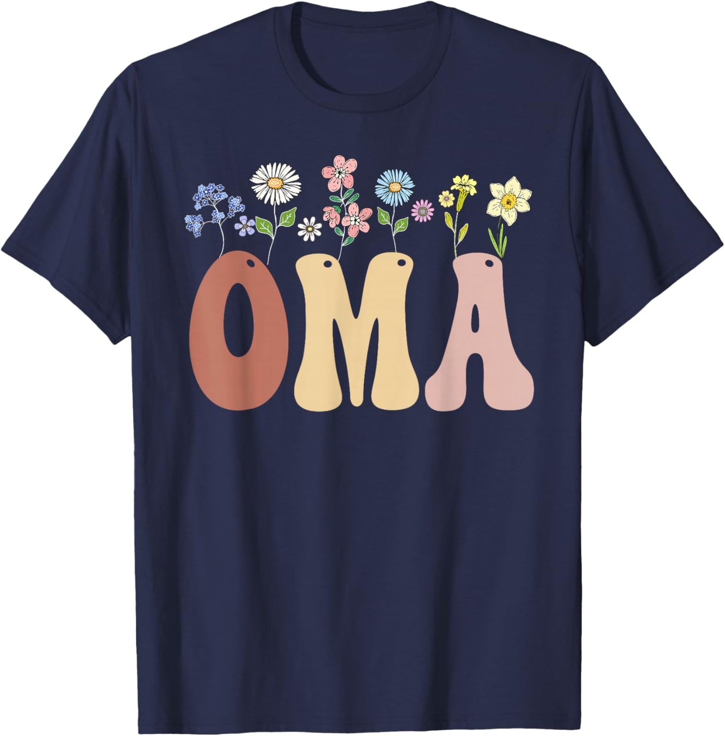 Oma Gifts Women Wildflower Floral Design Oma T-Shirt - T-Shirt | Navy