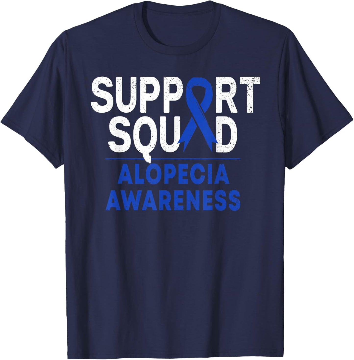 Support Squad Alopecia Awareness Blue AA Ribbon Warrior T-Shirt - T-Shirt | Navy