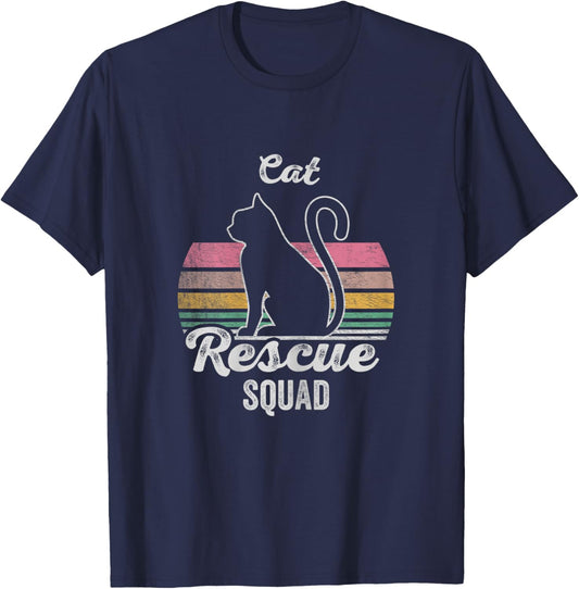 Retro Vintage Animal Rescue Shirt Cat Rescue Squad T-Shirt - T-Shirt | Navy