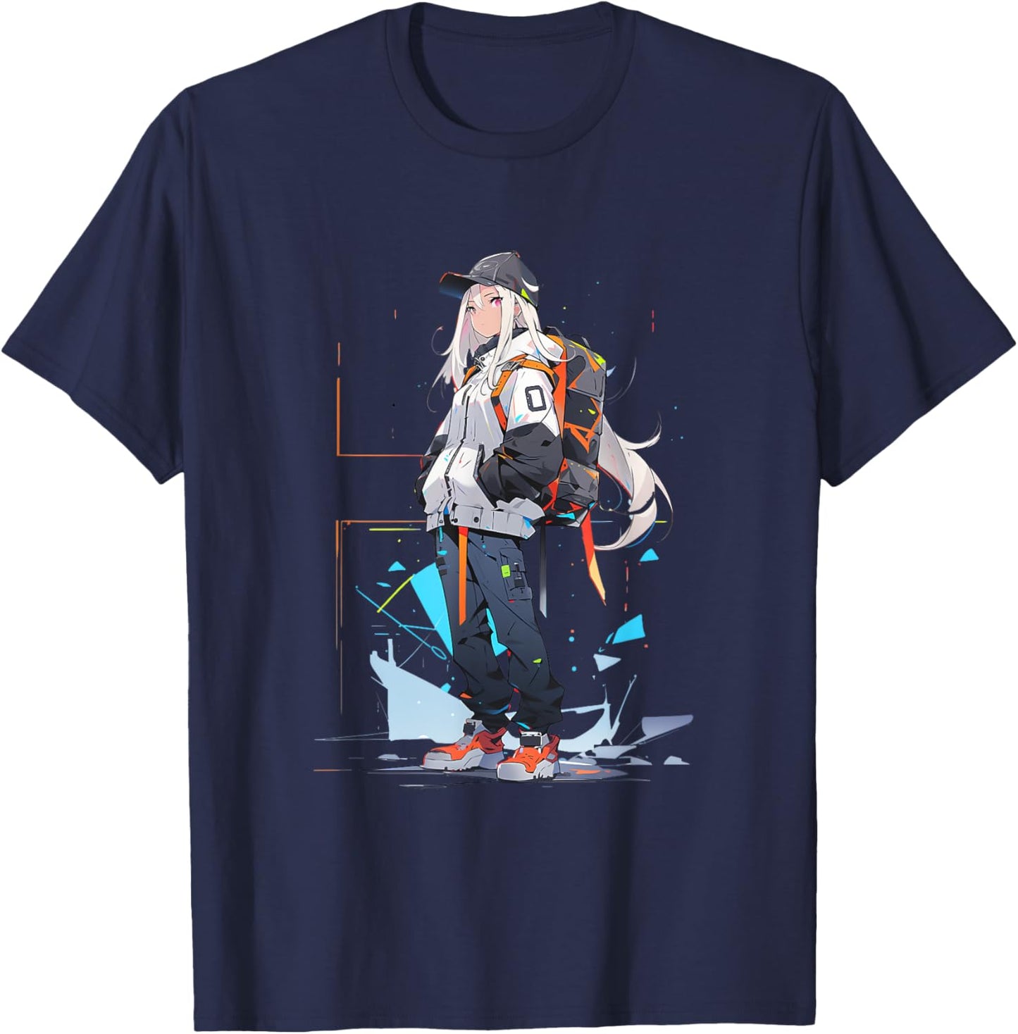 Anime Girl Anime Otaku Japanese Aesthetic | Cyberpunk T-Shirt - T-Shirt | Navy
