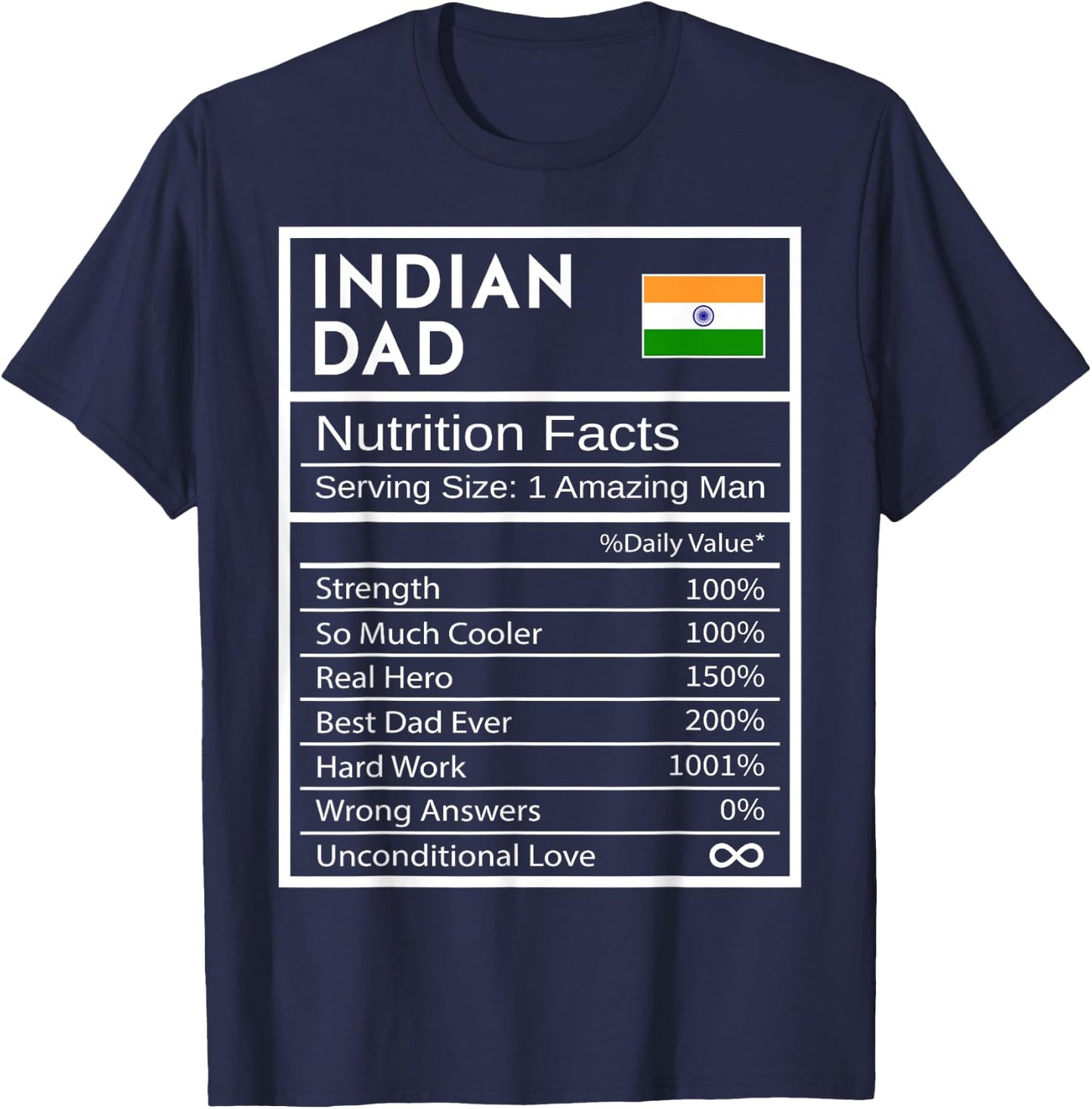 Indian Dad Nutrition Facts National Pride Gift Dad T-Shirt - T-Shirt | Navy