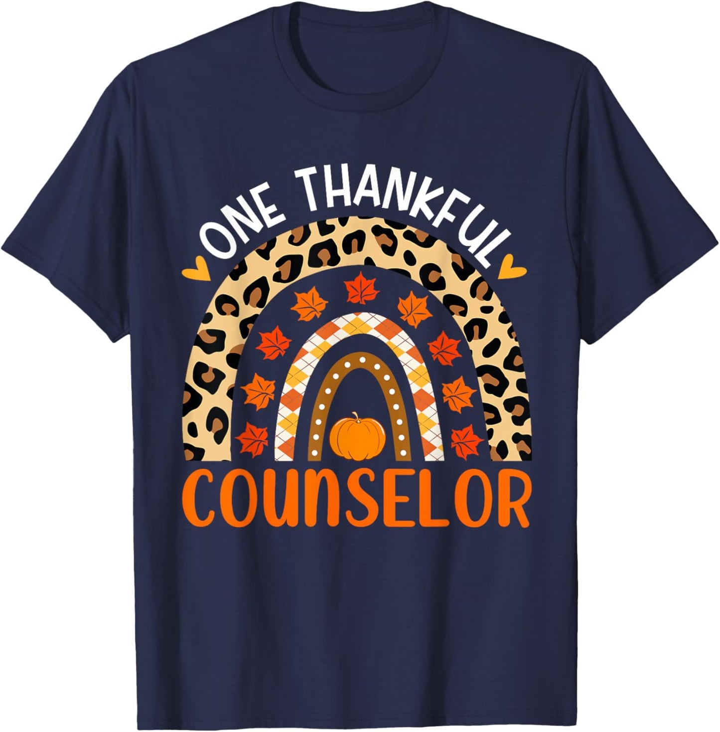 One Thankful Counselor Thanksgiving Rainbow Counselor Fall T-Shirt - T-Shirt | Navy