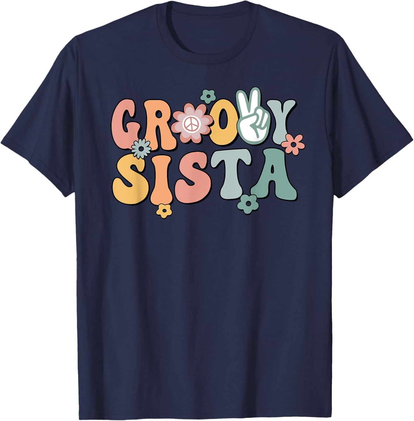 Groovy Sista Retro Sister Matching Family 1st Birthday Party T-Shirt - T-Shirt | Navy
