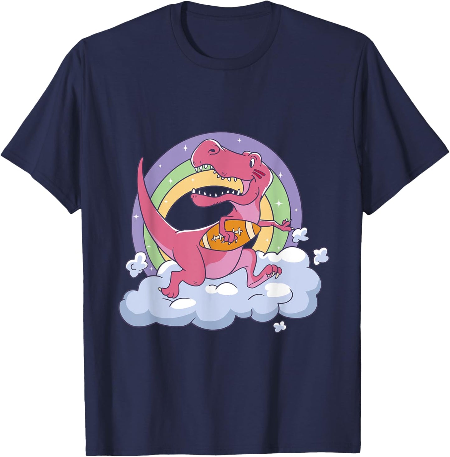 Cute T-Rex Dinosaur Playing Football Cartoon Sports Graphic T-Shirt - T-Shirt | Navy