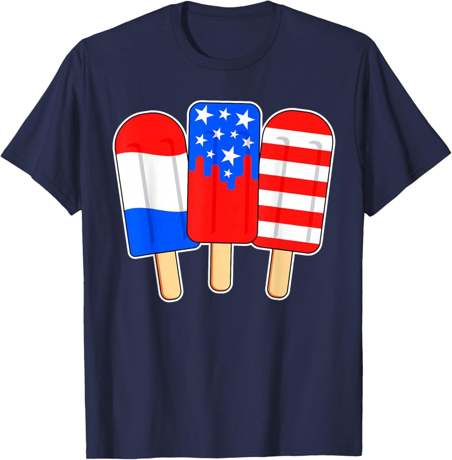 Retro Patriotic July 4th Popsicle Red White Blue Boys Girls T-Shirt - T-Shirt | Navy