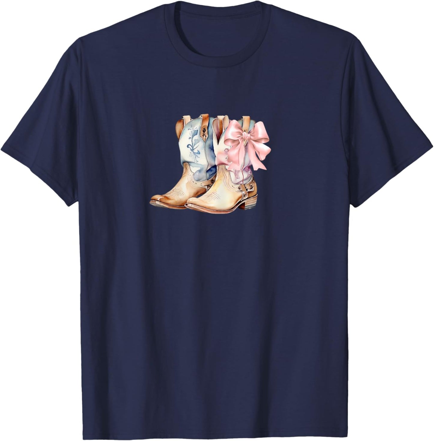 Coquette Pink Bow and Cowboy Boots, Pretty Country T-Shirt - T-Shirt | Navy