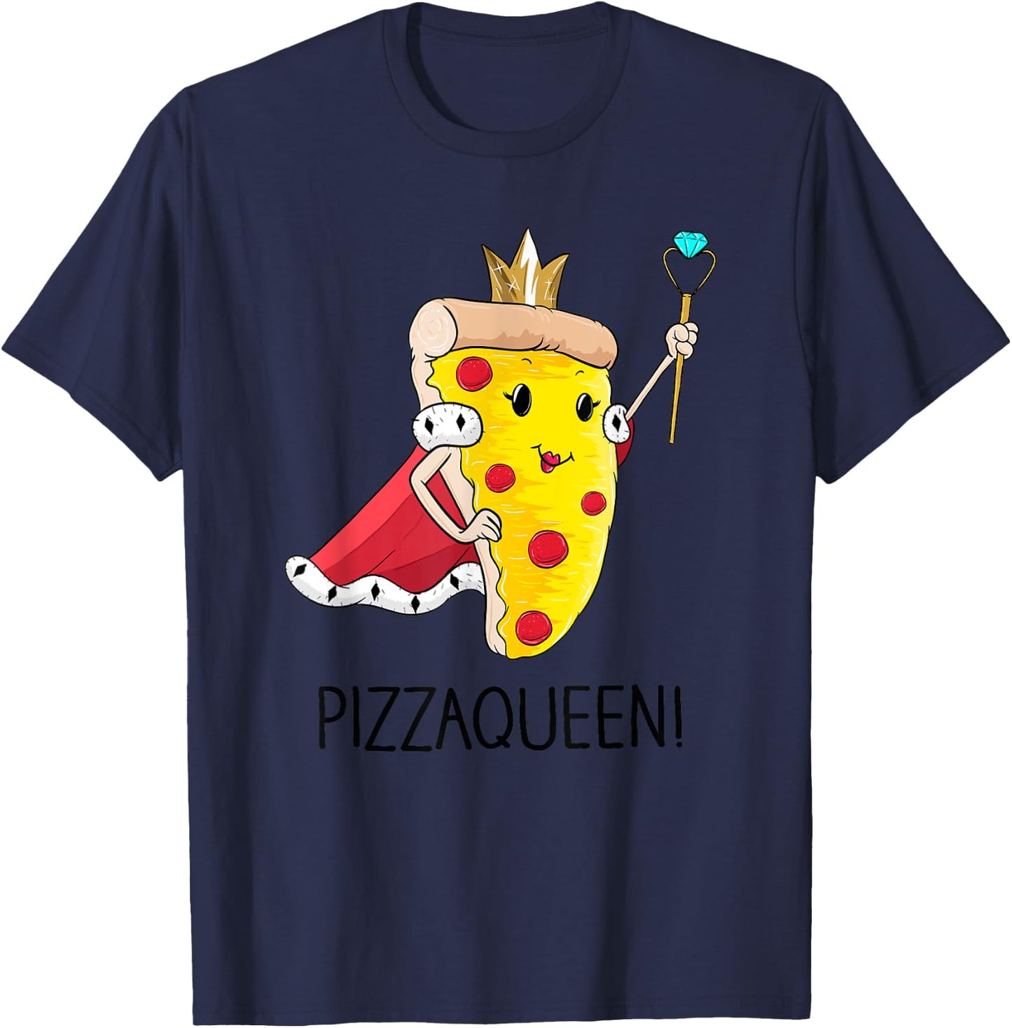 Kids Funny Pizza Queen Shirt Salami Pizza Fast Food Girl T-Shirt - T-Shirt | Navy
