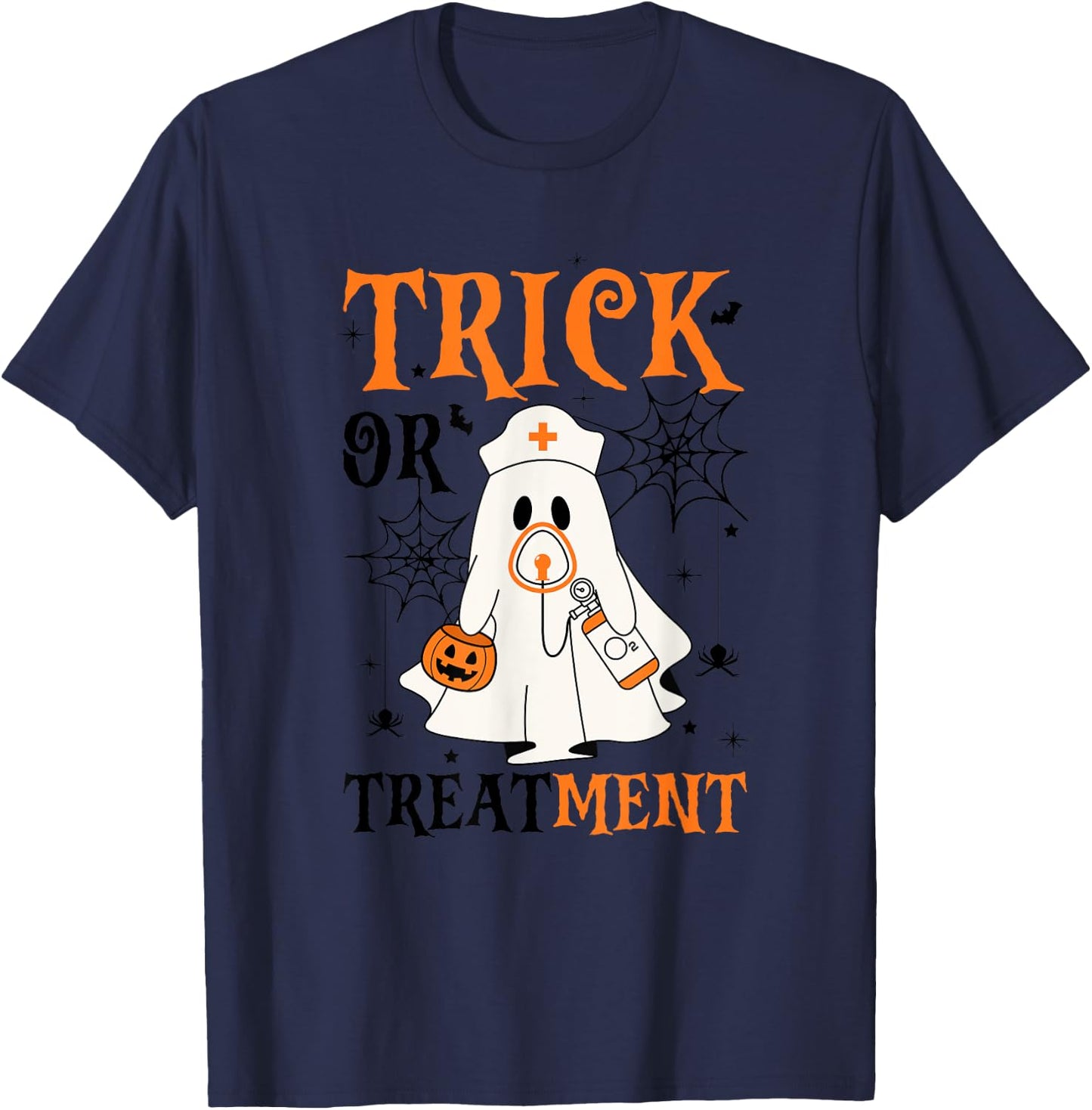 Trick Or Treatment Respiratory Therapist Nurse Halloween T-Shirt - T-Shirt | Navy