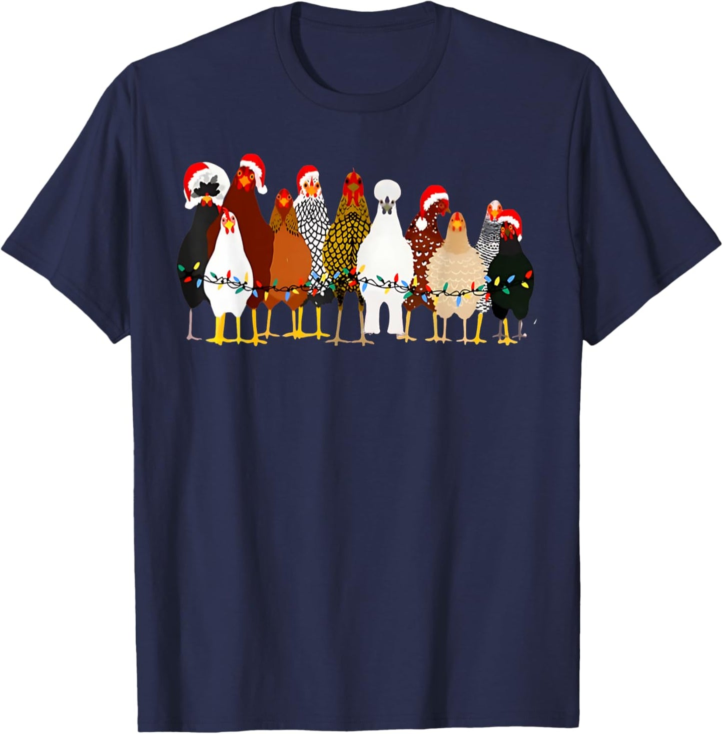 Cute Christmas Chickens Santa Farm Chickens Animals Pajamas T-Shirt - T-Shirt | Navy