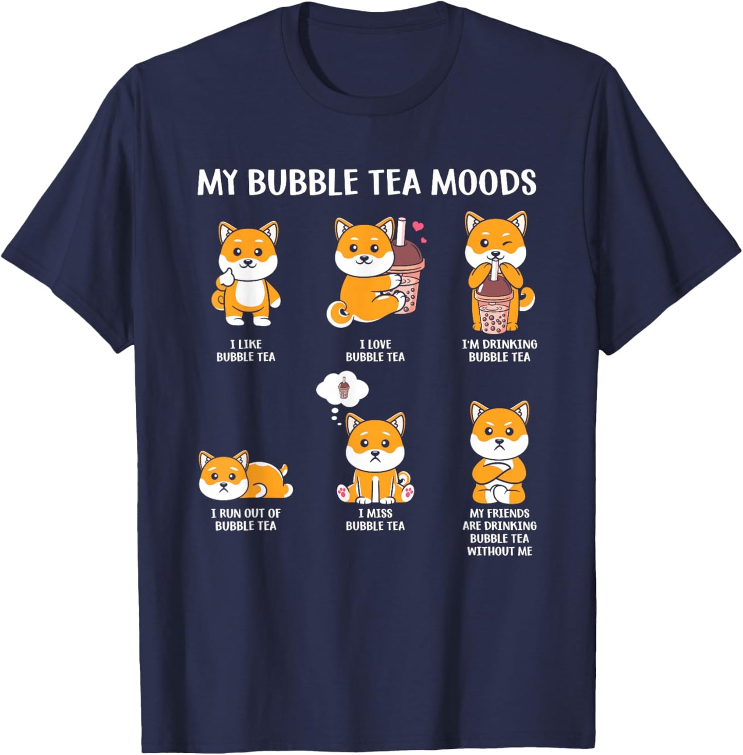 My Bubble Tea Moods Funny Kawaii Boba Tea Bubble Tea Fox T-Shirt - T-Shirt | Navy