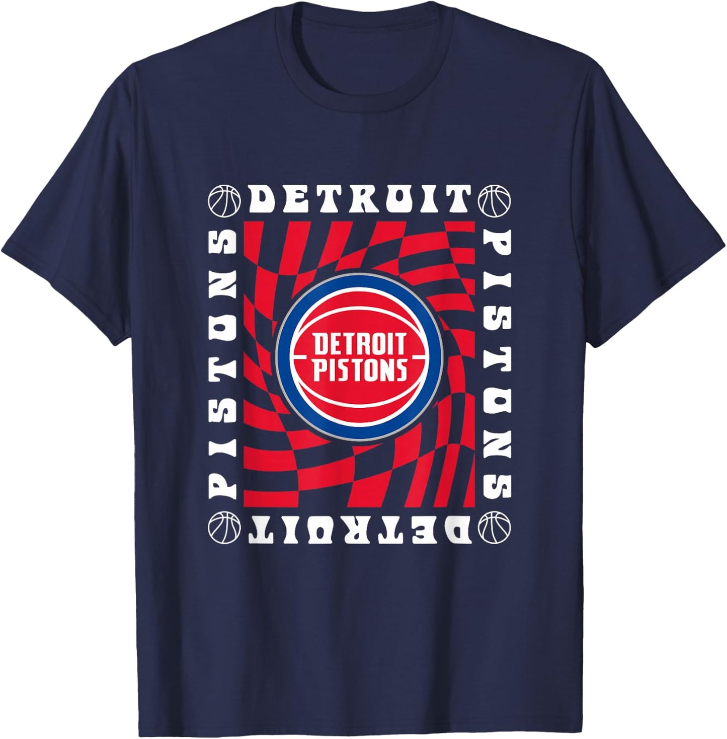 NBA Detroit Pistons Retro Checkerboard Wave T-Shirt - T-Shirt | Navy
