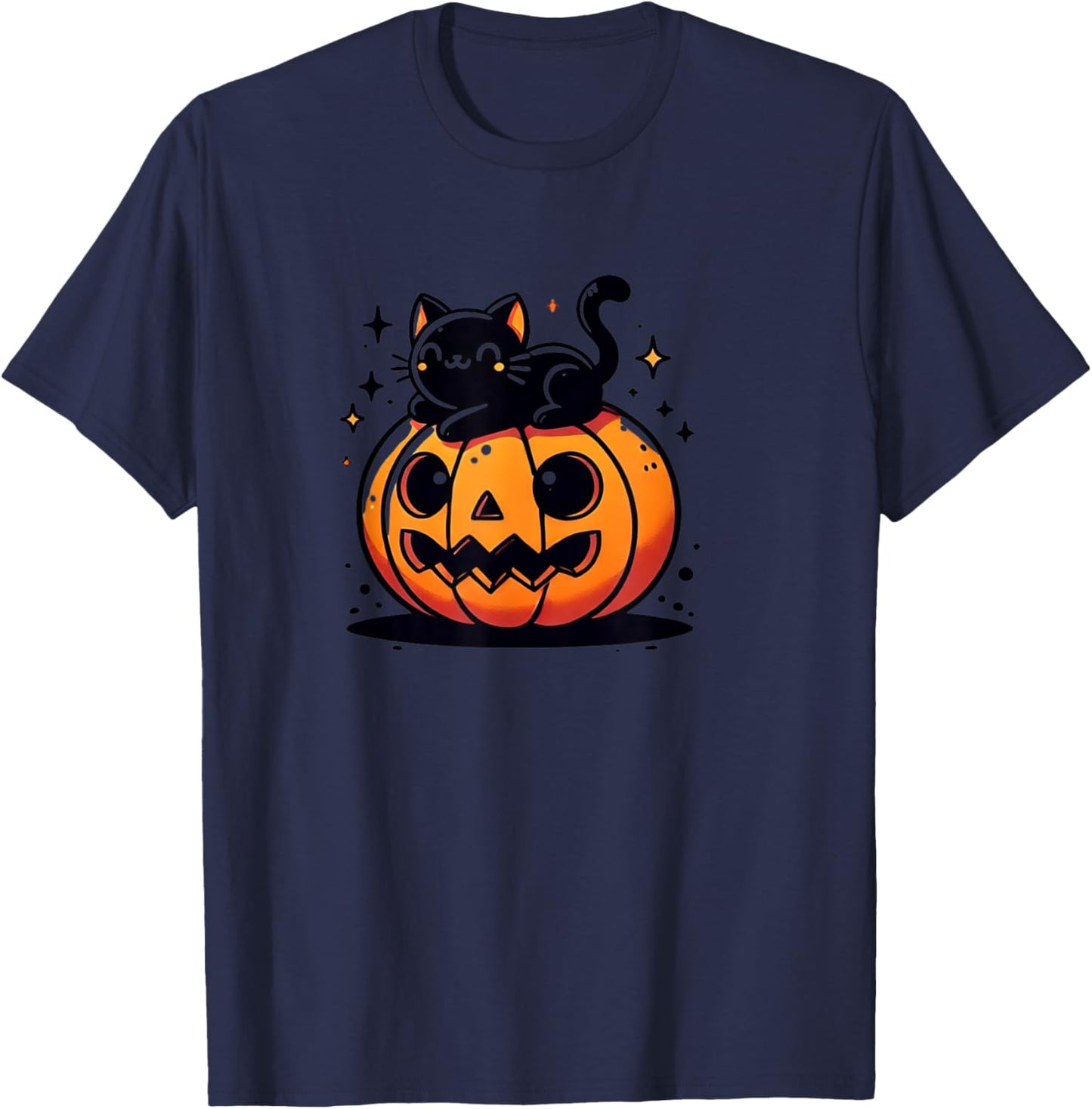 Kawaii Anime Halloween Cat Pumpkin Kids T-Shirt - T-Shirt | Navy