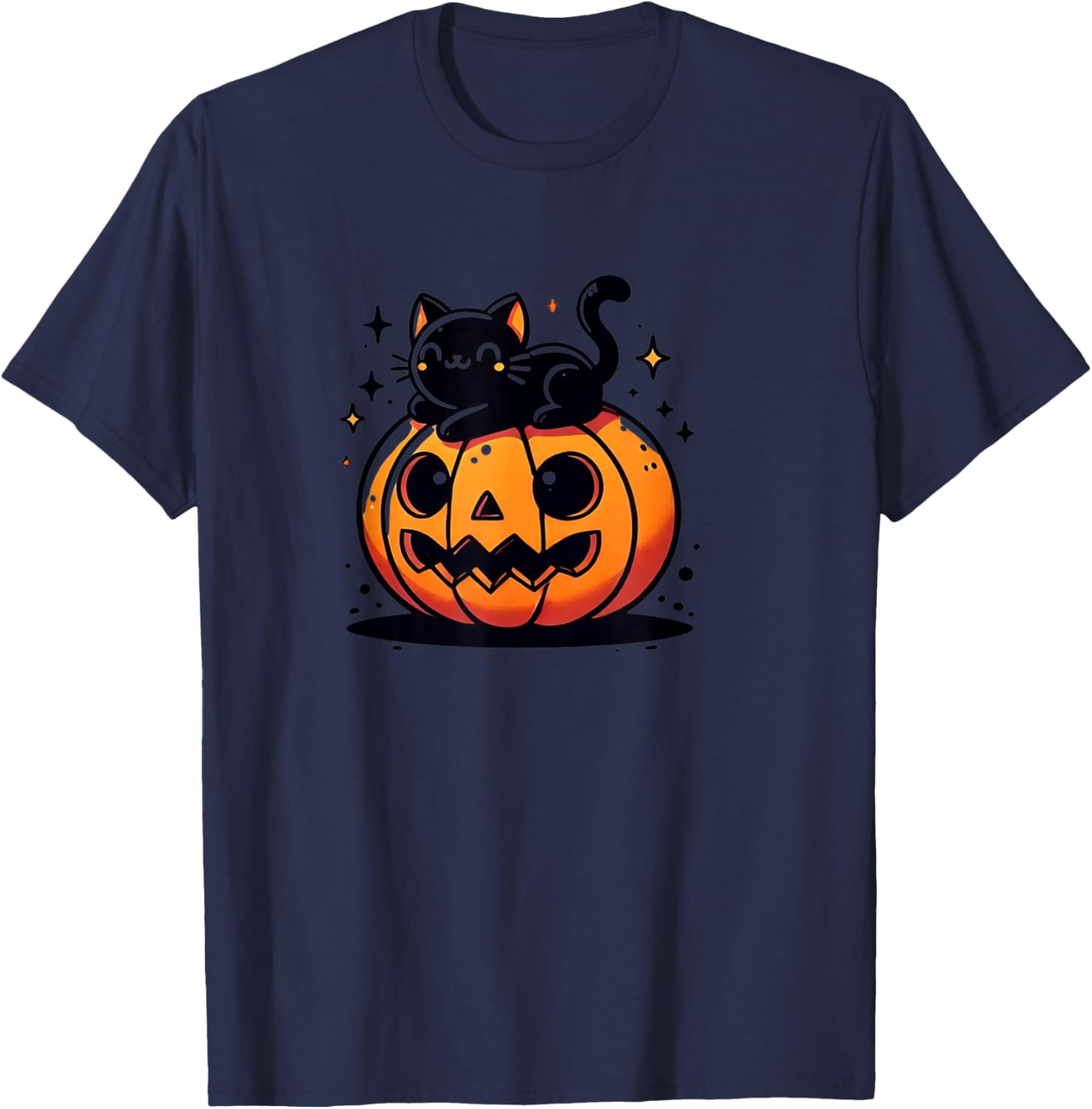 Kawaii Anime Halloween Cat Pumpkin Kids T-Shirt - T-Shirt | Navy